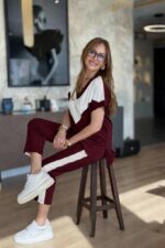 Claret Red Casual Sport Suit With Cropped Tapered Pants - Image 2