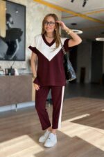 Claret Red Casual Sport Suit With Cropped Tapered Pants