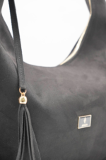 Sadie Black Tassel Detail Suede Women Shoulder Bag - Image 2