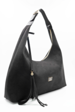 Sadie Black Tassel Detail Suede Women Shoulder Bag - Image 3