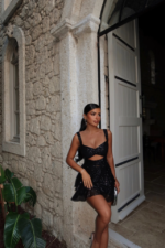 Midnight Stardust Γυναικείο Mini Φόρεμα με Παγιέτες & Cut Out - Image 3