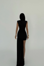Noir Goddess Γυναικείο Draped Mini Φόρεμα με Ουρά - Image 4