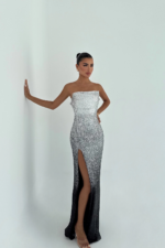 Silver Eclipse Γυναικείο Strapless Maxi Φόρεμα με Παγιέτες - Image 2