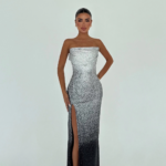 Silver Eclipse Γυναικείο Strapless Maxi Φόρεμα με Παγιέτες