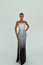 Silver Eclipse Γυναικείο Strapless Maxi Φόρεμα με Παγιέτες