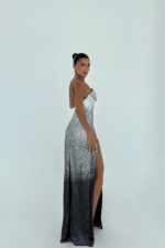 Silver Eclipse Γυναικείο Strapless Maxi Φόρεμα με Παγιέτες - Image 3