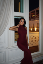 Bordeaux Allure Γυναικείο Maxi Φόρεμα Halter - Image 3