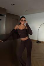 Ariel Γυναικείο Αθλητικό Σετ Καφέ Slim Fit Αθλητικό - Image 2