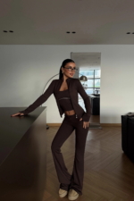 Ariel Γυναικείο Αθλητικό Σετ Καφέ Slim Fit Αθλητικό