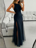 Σέξι Κομψό Επίσημο Glam Μακρύ Φόρεμα Με Λεπτομέρειες Μουσελίνας