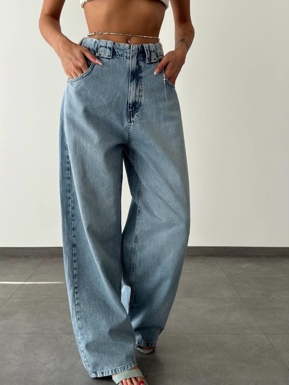 LAC10084 High Waist Loose Cut Light Jeans - Image 1