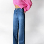 Women's High Waist Pipe Cut Blue Jeans