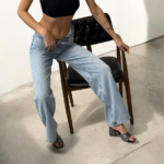 High Waist Loose Fit Light Blue Jeans Pants