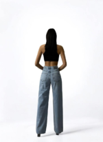High Waist Loose Fit Light Blue Jeans Pants - Image 3