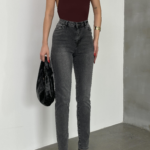 High Waist Classic Cut Skinny Leg Anthracite Jeans