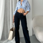Blue High Waist Jeans With Wide Leg