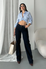 Blue High Waist Jeans With Wide Leg
