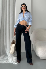 Blue High Waist Jeans With Wide Leg - Image 4