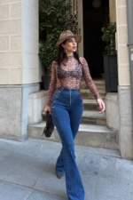 Blue High Waist Jeans With Flare Leg
