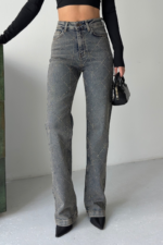 Checkered Jeans With High Waist And Patch Pocke - Image 2