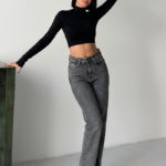 Checkered Jeans With High Waist And Patch Pocke