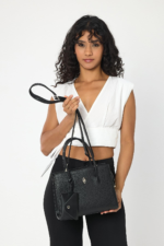 Τσάντα Ωμου Elena Black Flotr Pattern - Image 2