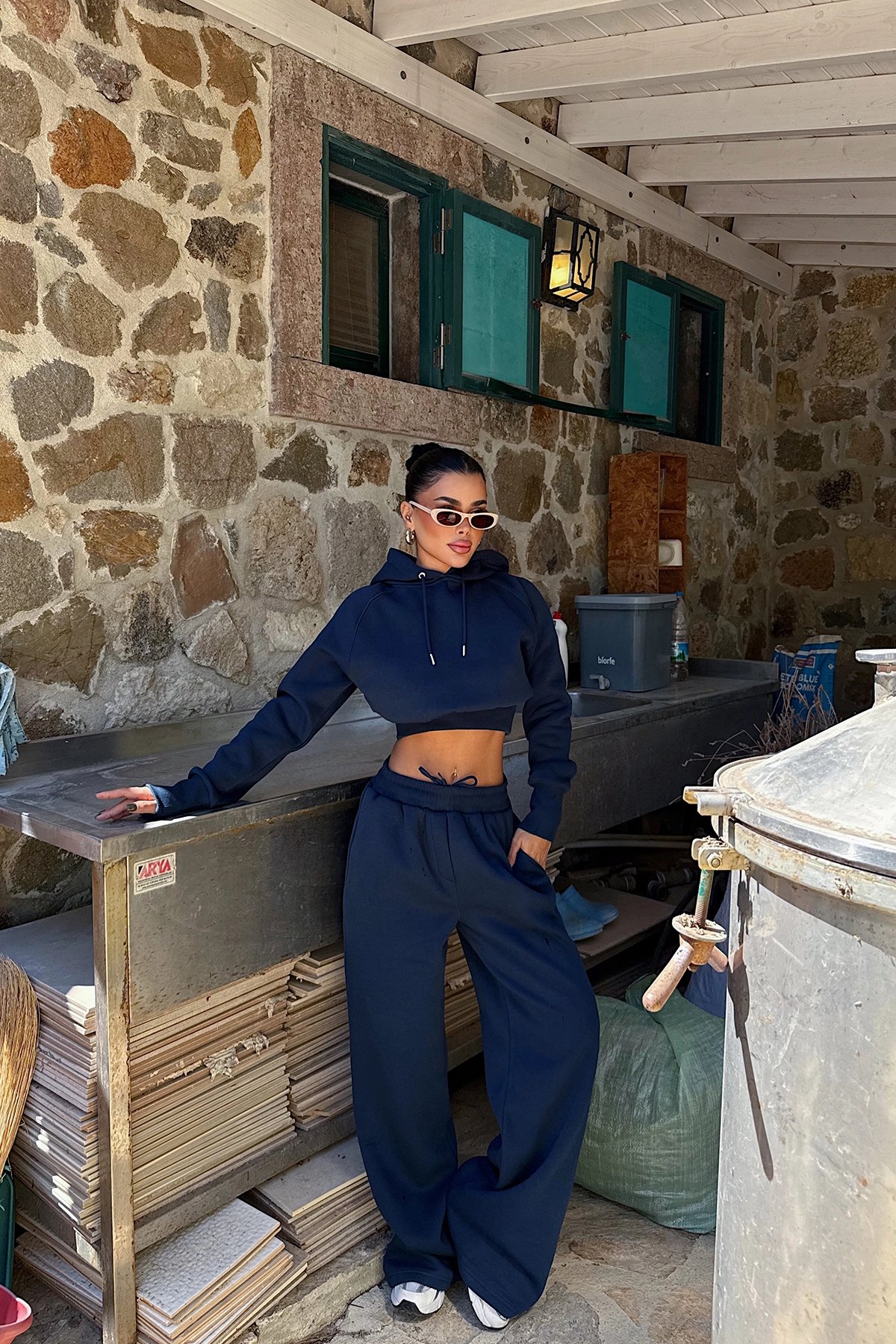 EYO14755 Olivia Γυναικείο Αθλητικό Σετ με Κουκούλα Oversized - Image 1