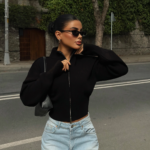 Midnight Zip Γυναικείο Cropped Φούτερ με Φερμουάρ