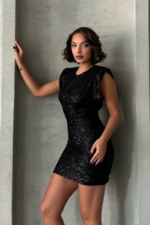 Midnight Glamour Γυναικείο Mini Φόρεμα με Παγιέτες - Image 2