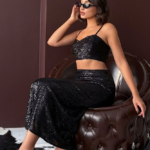Midnight Sparkle Γυναικεία Maxi Φούστα με Παγιέτες