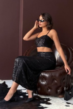 Midnight Sparkle Γυναικεία Maxi Φούστα με Παγιέτες