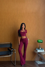 Bordeaux Muse Γυναικείο Σετ Καμπάνα με Cut Out Crop Top - Image 3