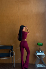 Bordeaux Muse Γυναικείο Σετ Καμπάνα με Cut Out Crop Top - Image 4